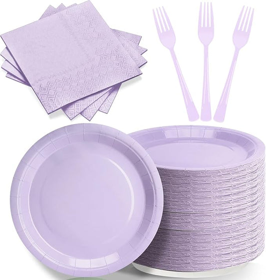 Lavender Party Plates and Napkins, Include 7’’ Disposable Light Purple Paper Dessert Plate Napkins Forks Party Supplies for Birthday, Baby Shower, Wedding, Picnics Party Decorations for Serves 50 by CENLBJ
