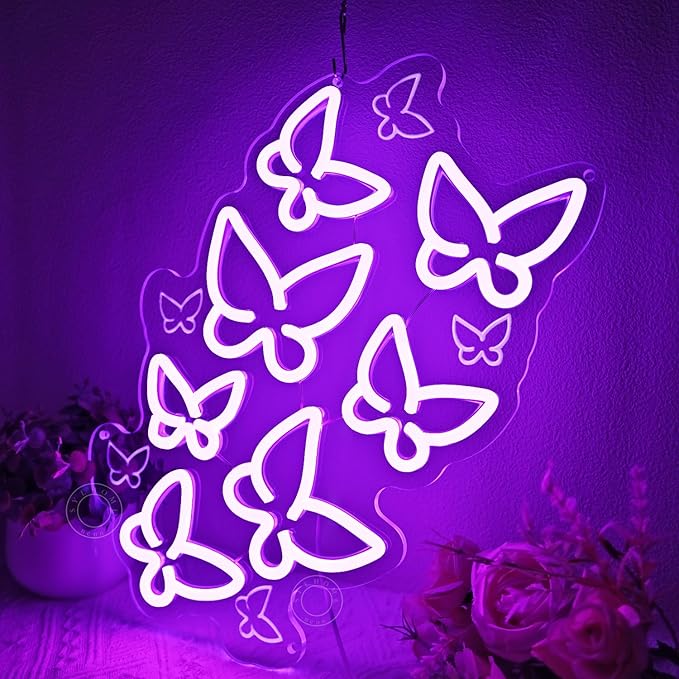 SYLHOME Butterfly Led Neon Light Sign Bedroom Girls Room Kids Room Wall Sign Decor Cute Beauty Salon Birthday Party 15.75" X 10.1" USB