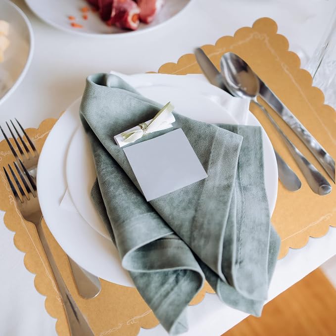 200 Pcs Disposable Brown Kraft Paper Place Mats Paper Placemat Disposable Rectangle Rustic Craft Printed Scalloped Place Mat Kraft Brown Placemat for Wedding Anniversary Party Kitchen (13 x 19 Inch) - Image 4