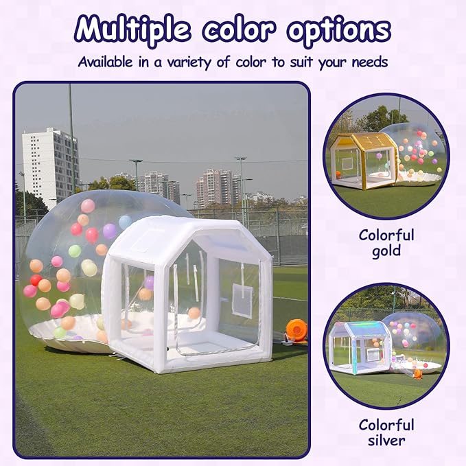 10ft Inflatable Bubble House Dome with Tunnel for Kids, Clear TPU Balloon Tent for Parties, Includes 450W Air Blower & 600W Air Pump