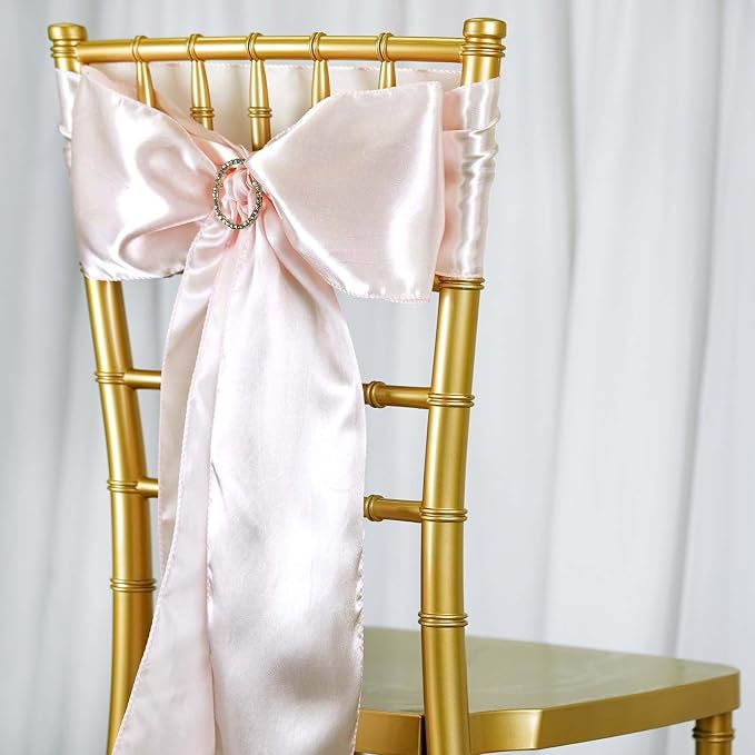 Balsa Circle 10 Blush Satin Elegant Chair Cover Bows Sashes Wedding Banquet Decorations Party Supplies Engagement Events Reception - Image 2