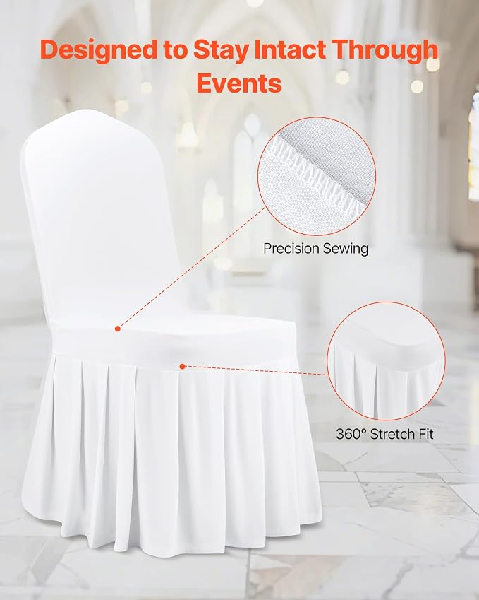 VEVOR Chair Covers, Polyester Spandex Chair Cover, Stretch Slipcovers for Wedding Party Dining Banquet Flat-Front Chair Covers (White-d, 30PCS) - Image 6