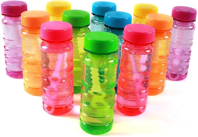 Big Bubble Bottle 12 Pack - 4oz Blow Bubbles Solution Novelty Summer Toy - Activity Party Favor Assorted Colors Set