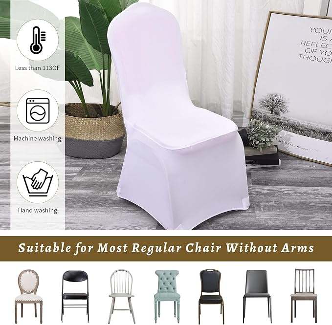 100 Pcs White Washable Removable Universal for Wedding Party Dining Banquet Polyester Spandex Stretch Slipcovers Chair Covers - Image 4