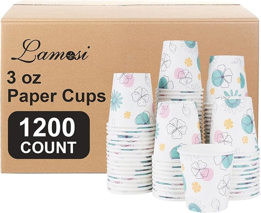 Lamosi 1200 Pack 3 oz Bathroom Cups, Small Disposable Paper Mouthwash Cups | Mini Rinse Cups for Dessert, Drink and Snack, Bath, Party, Kitchen, Picnic, BBQ and Travel Use (Floral) by BuyNow