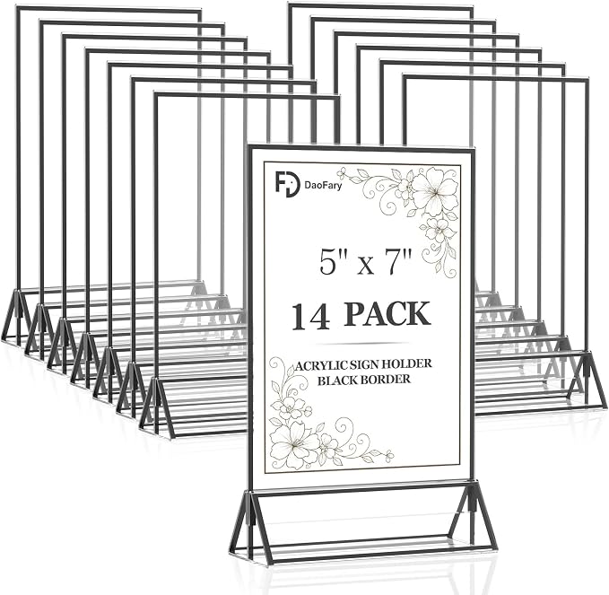Daofary Acrylic Sign Holder 5 x 7, 14 Pack Black Double-Sided Frames | Clear Display Stands for Menus, Flyers, Weddings and Restaurants by Daofary
