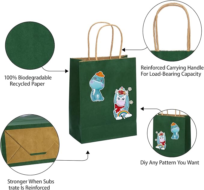 MOZRRO Gift Bags, 100 Pack 10.5x8.5x4.5 Inch, Paper Bags with Handles, Medium Size, Forest Green Gift Bag for Birthday, Wedding, Bulk, Party, Lunch, Goodie - Image 3