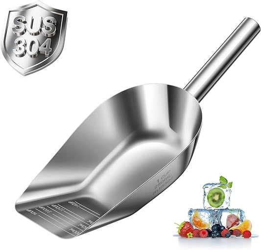 Metal Ice-Scoop Freezer-Machine Bucket - 304 stainless steel food grade material | 8 Oz capacidad | With precise measurement scale lines