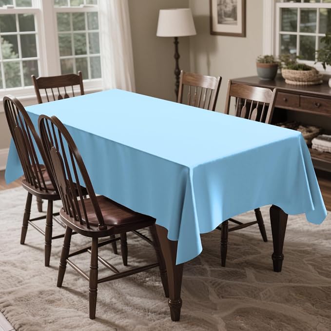 CXPSINC 54 Inch X 100 Feet Plastic Table Cover Roll Disposable Tablecloth with Slide Cutter for All Type/Shape Tables | Party, Banquet, Birthdays, Weddings(Light Blue, 100 Feet) - Image 6