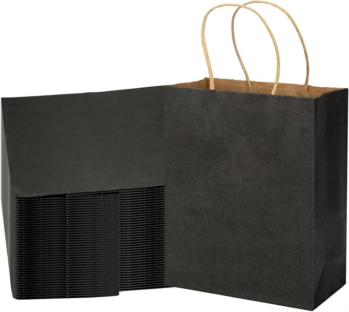 MOZRRO Black Gift Bags, 100 Pack, 10.5x8.5x4.5 Inch, Medium, w/Handles | Paper Bags with Handles, Paper Shopping Bags for Birthday, Party, Retail, Christmas, Business, Restaurant by MOZRRO