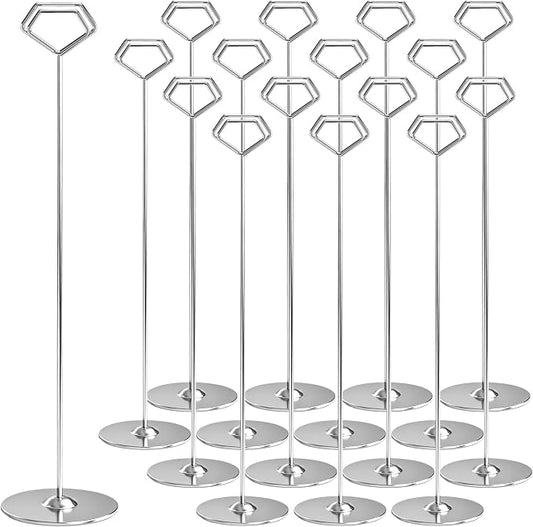 16 Pack 12 Inch Table Number Holders, Silver Diamond Place Card Holders | Steel Table Card Stands for Weddings, Birthdays, Photos, Food Signs, Memo Notes, Restaurants by ERYTLLY