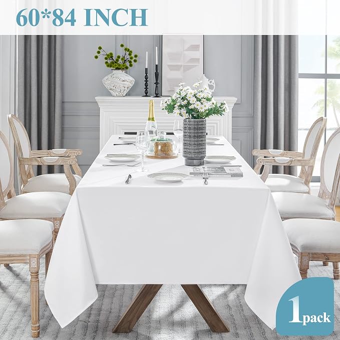 VidaFete 1 Pack 60 * 84inch White Rectangle Tablecloth for 4ft Tables | Stain & Wrinkle Resistant Rectangular Table Cloth for Kitchen Dining Wedding Banquet Decoration, Polyester Fabric - Image 5
