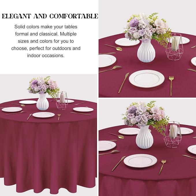 4 Pack Round Tablecloth 90 Inch Polyester Washable Fabric Table Covers for Wedding Dining Table Buffet Parties Banquet Decoration（Burgundy） - Image 3