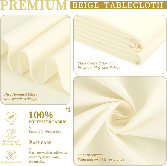 Showgeous 60x102 Inch Beige Rectangle Tablecloth 6 Pack Fit 6FT Table | Stain Rectangule Polyester Table Cloth Wrinkle Resistant Washable Fabric Table Covers for Wedding Dining Parties - Image 4