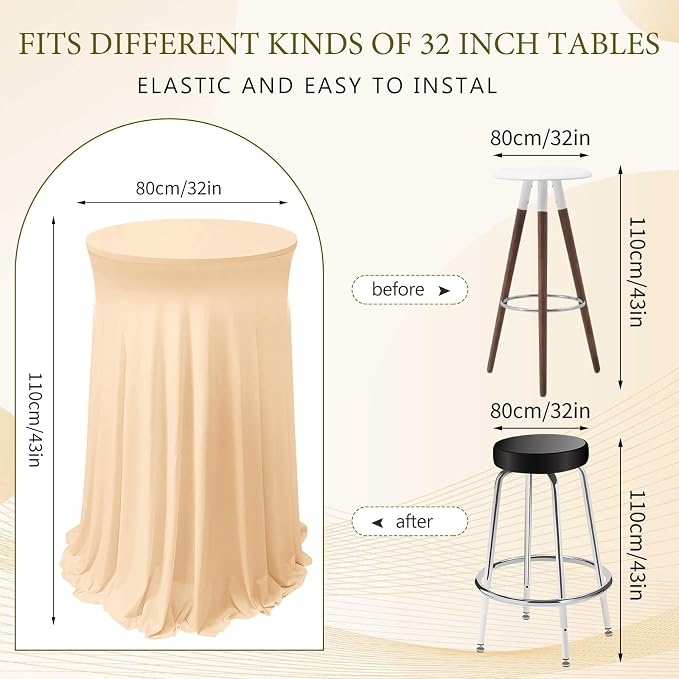 Tegeme 1 Pack Spandex Cocktail Table Cover Fitted with Skirt, Champagne | 32x43 Inch High Top Tables, Stretch Tablecloth for Weddings Parties Banquets, Fitted Covers Wrinkle Resistant Elegant Design - Image 2
