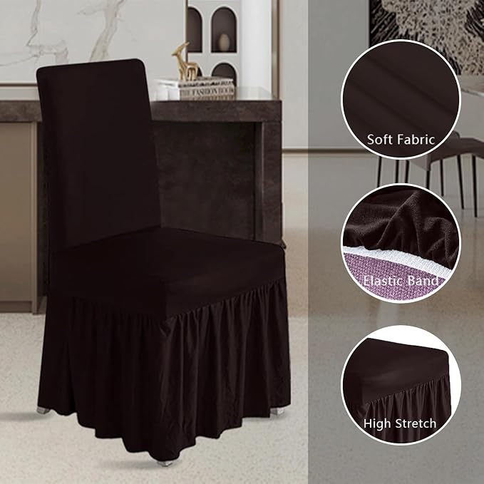 molasofa Chair Covers for Dining Room Set of 6 Stretch Chair Slipcovers with Skirt for Kitchen Seat Protectors Wedding Banquet Decor Kids Pets Spandex Fabric Washable (6pcs, Chocolate) - Image 3