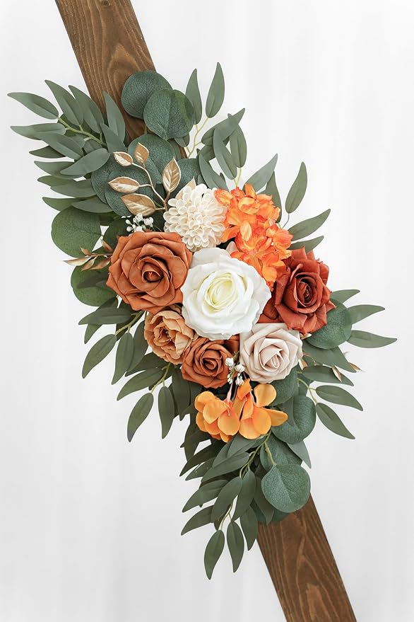 Olalaka Artificial Flower Swag Set of 2 for Wedding Welcome Signs Floral Decorations, Burnt Orange Wedding Arch Flowers for Wedding Ceremony - Image 9