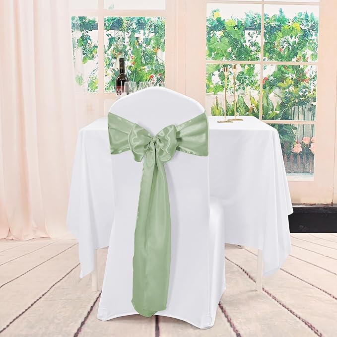 60 Pcs Sage Green Chair Sashes Satin Chair Bows Sashes for Party, Hotel, Wedding, Reception, Restaurant Event Decoration (7 x 108 inch) - Image 6