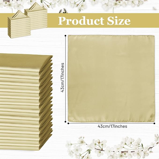 Bailarina 80 Pack Champagne Satin Napkins,17x17 Inches Wedding Napkins Square Soft Silky Table Napkins Bulk Decorative Elegant Cloth Napkin for Party Decoration, Banquet,Wedding,Graduation - Image 3