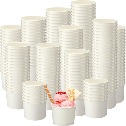 Honeydak 150 ml/ 5 oz Ice Cream Cups for Party Small Ice Cream Cups Disposable Treat Paper Dessert Snacks Sundae Container Wedding Birthday Party Supplies(White,400 Pack) by Honeydak