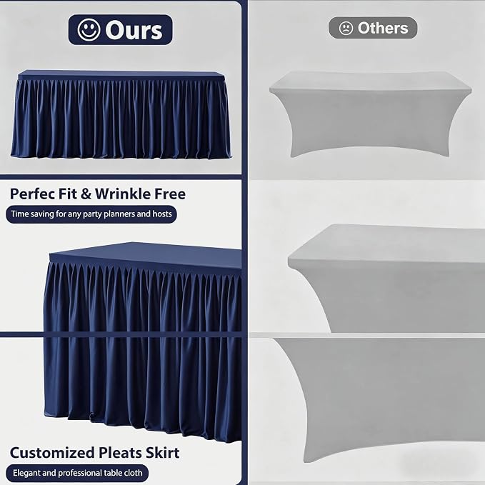 Wish Care 6 Pack Navy Blue Rectangle Table Clothes for 8 Foot Tables, Polyester Fitted Tablecloths 8ft Stretch Table Cover for Wedding, Birthday, Parties, Trade Show, Craft Show - Image 4