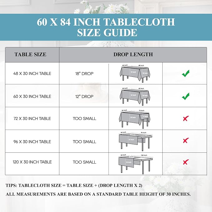 VidaFete 1 Pack 60 * 84inch White Rectangle Tablecloth for 4ft Tables | Stain & Wrinkle Resistant Rectangular Table Cloth for Kitchen Dining Wedding Banquet Decoration, Polyester Fabric - Image 2