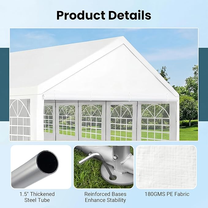 Party Tent 16x32ft Heavy Duty Large Outdoor Commercial Wedding Canopy White Event Shelter Gazebo Carport with Removable Sidewalls