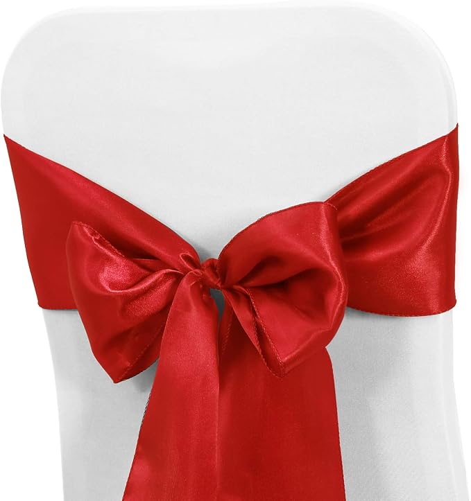 Obstal 50 PCS Red Satin Chair Sashes Bows for Wedding Reception- Universal Chair Cover Back Tie Supplies for Banquet, Party, Hotel Holiday Event Decorations - Image 2