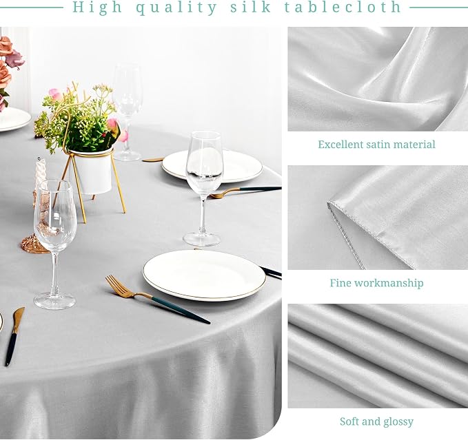 12 Pack 120 Inch Round Satin Tablecloth, Silver - Image 3