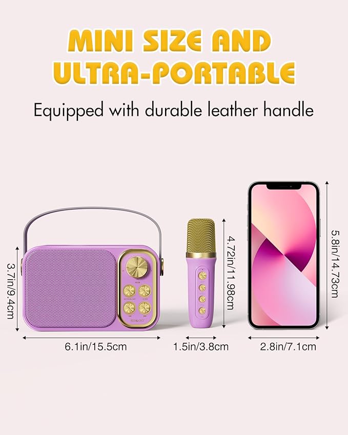 Mini Karaoke Machine for Kids Adults, Portable Bluetooth Speaker with 2 Wireless Microphones, Kids Karaoke Machine for Girls Boys, Toys Birthday Gifts for 3-12+ Years Old Toddler (Purple)