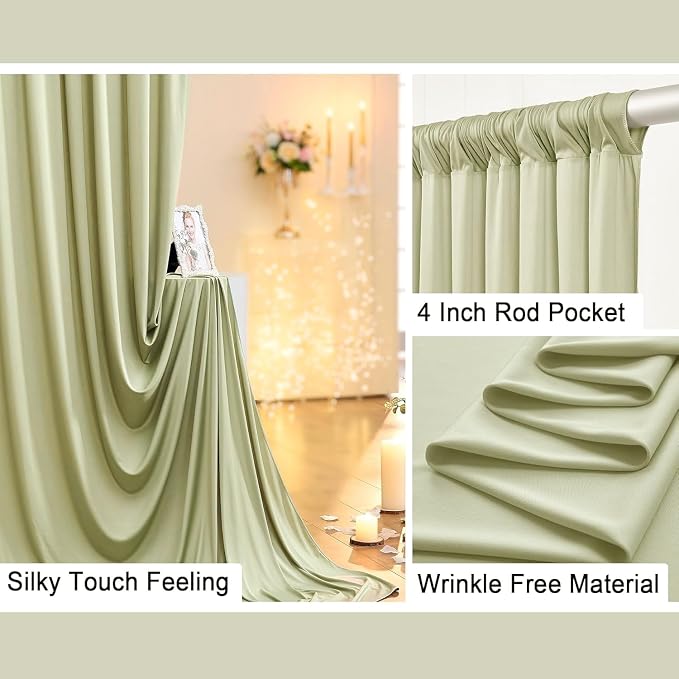 10 ft x 10 ft Wrinkle Free Light Green Backdrop Curtain for Parties, Thick Green Polyester Photo Backdrop Drapes for Baby Shower Wedding Engagement Birthday Party Backdrop Stand,5ft x 10ft 2 Panels - Image 4