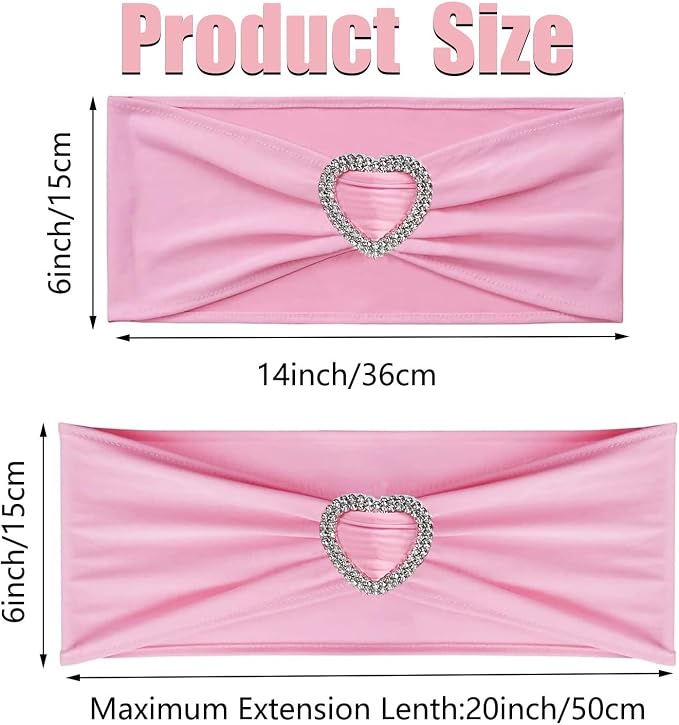 Pink Chair Sashes for Wedding 50 Pack Spandex Pink Sashes for Chairs Covers Stretch Chair Sashes Band with Heart Buckle Slider Wedding Sashes Bows for Banquet Party Decorations - Image 2