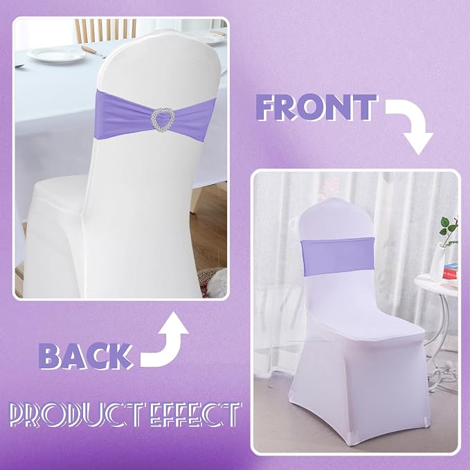 100PCS Spandex Chair Sashes Bows Universal Stretch Elastic Chair Cover Band Ties with Buckle Slider for Wedding Banquet Birthday Party Reception Event Decoration(Lavender) - Image 4