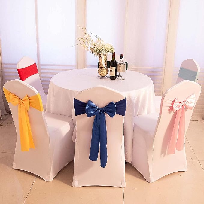 Dimatic 50 PCS Satin Chair Sashes Bows Chair Back Tie Bands for Wedding Banquet Events Reception Supplies Party Decoration Chair Cover sash (Beige) - Image 5
