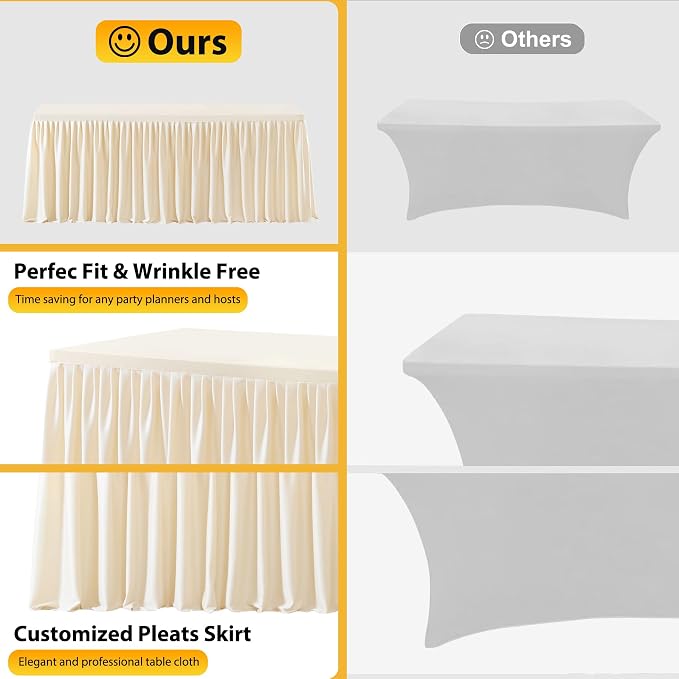Wish Care 6 Pack Light Champagne Rectangle Table Clothes for 8 Foot Tables, Polyester Fitted Tablecloths 8ft Stretch Table Cover for Wedding, Birthday, Parties, Trade Show, Craft Show - Image 4