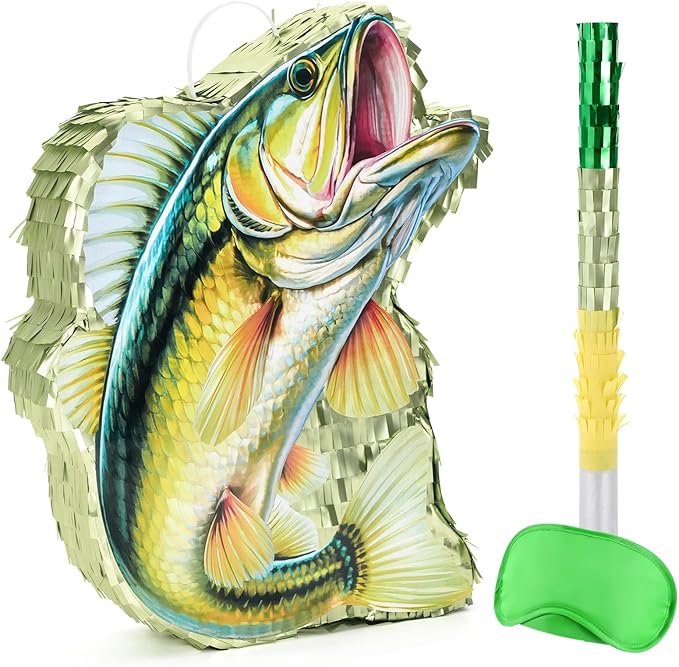 WERNNSAI Fish Piñata - Fishing Game Pinata Ocean Pinata Under the Sea for Boy Adult Party Decoration Summer Pool Party Game Supplies Favors with Bat Blindfold