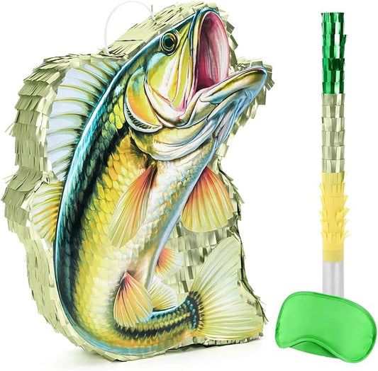 WERNNSAI Fish Piñata - Fishing Game Pinata Ocean Pinata Under the Sea for Boy Adult Party Decoration Summer Pool Party Game Supplies Favors with Bat Blindfold