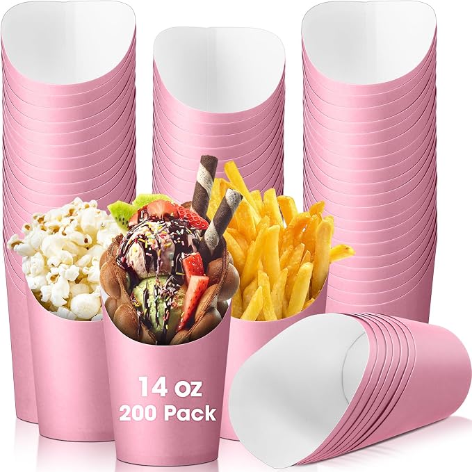 Amyhill 200 Pcs French Fries Holder 14 oz Charcuterie Cups Disposable Take out French Cups Waffle Paper Popcorn Boxes Disposable Sandwich Paper Holder for Wedding Birthday(Pink) by Amyhill