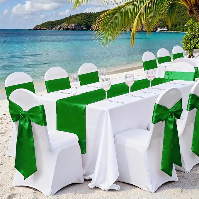 VDS Pack of 25 Satin Table Runners Charmeuse Sateen Silk Centerpiece Cloth Linen for Wedding Birthday Graduation Engagement Ceremony Event Party Banquet Table Decoration (12x108 inch)(Green) - Image 2