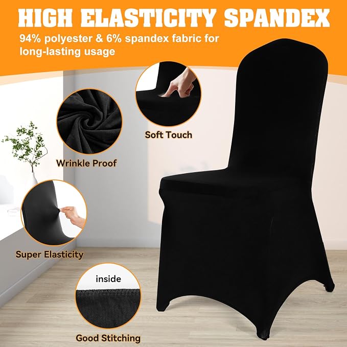 30 PCS Black Polyester Spandex Chair Covers - Stretch Slipcovers for Wedding, Party, Dining, Banquet - Flat-Front Chair Covers - Image 5