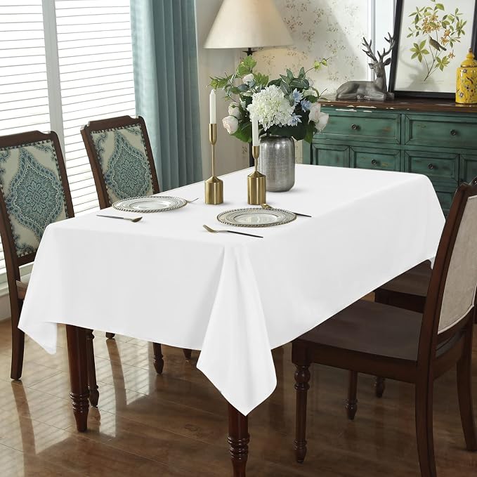 fani 10 Packs White Tablecloth - 60 x 126 Inch for 8Ft Tables | Washable Polyester Fabric, Stain Wrinkle Resistant Rectangle Table Cloth for Wedding Banquets Parties Buffet Dining - Image 7