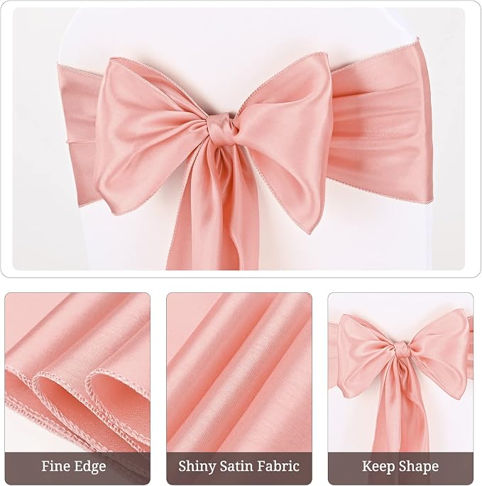 Pesonlook 100 Pcs Rose Gold Satin Chair Sashes Ties, 7×108inch | Satin Chair Sashes Bows Chair Cover Back Tie Supplies for Wedding Reception Events Banquets Party, Hotel Event, Chairs Decor - Image 3
