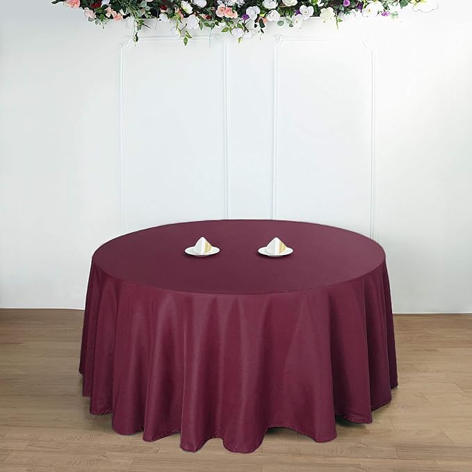 6 pcs 132 inch Burgundy Round Polyester Tablecloths Fabric Table Cover Linens | 132" Washable Fabric Table Cloth Covers for Party Wedding Reception Buffet Events Catering Dining Kitchen Dining - Image 5