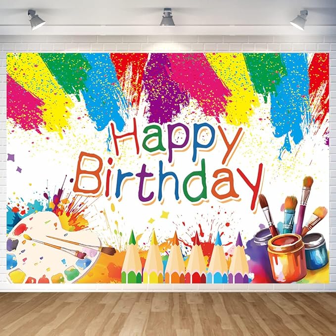 Art Painting Birthday Party Backdrop Art Paint Happy Birthday Banner Graffiti Photography Background for Artist Theme Party Supplies 70.8 x 47.2 Inch