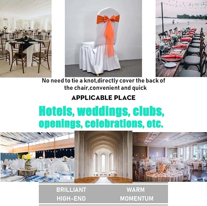 Polyester Stretch Chair Sashes Bands Organza Sash Bows Spandex Bows for Party Birthday Hotel Romantic Wedding Banquets Decoration (Orange 50 PCS) - Image 2