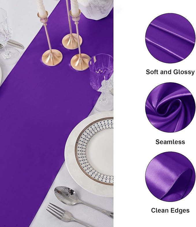 12Pack Table Runner 12 x 108 Inches Satin Silk Table Runner for Wedding, Birthday Party, Banquets, Graduations Decoration, fit Rectange and Round Table-Purple - Image 3