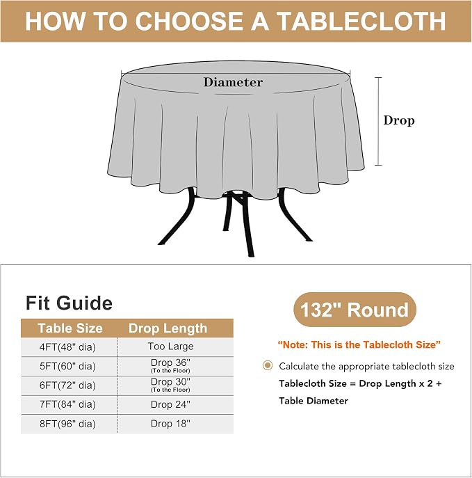 sancua Round Tablecloth 132 Inch Fit 54-96 Inch Tables, 6 Pack Navy Blue | Circle Polyester Fabric Table cloth for Wedding Party Reception Banquet Birthday, Washable Formal Covers - Image 7