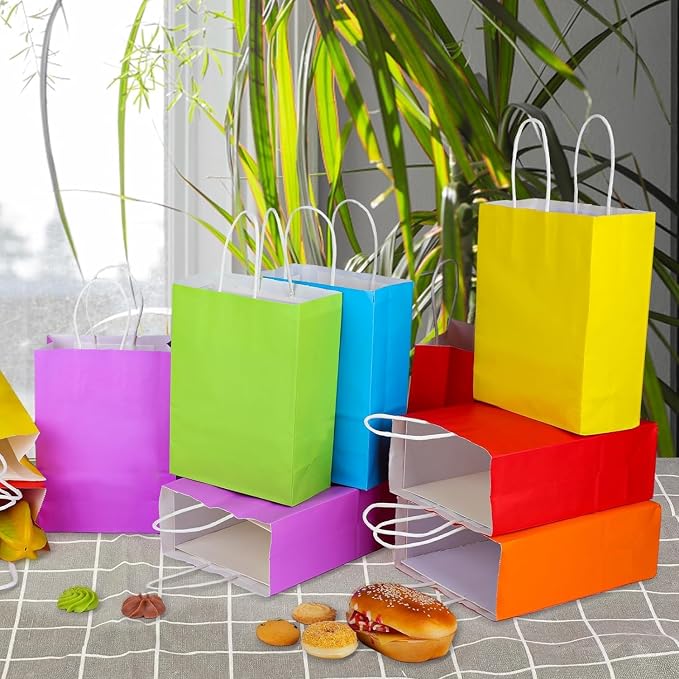 XPCARE 60Pcs Paper Gift Bags 6.3x3.15x8.66'' Kraft Paper Party Favor Bags | Bulk Rainbow Goodie Bags Small Gift Bags with Handles for Kids Birthday Baby Shower Crafts Wedding Party Supplies - Image 6
