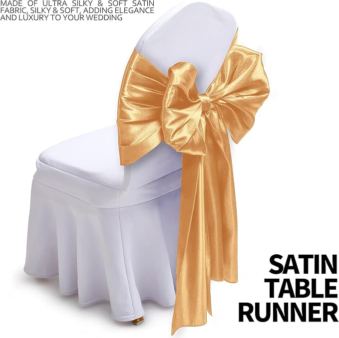 SI Pack of 30 Wedding 12 x 108 inch Satin Table Runner for Wedding, Decorations for Graduations, Engagements, Birthday Parties, Banquets, Runners fit Rectangle, Round Table - Champagne Gold - Image 3