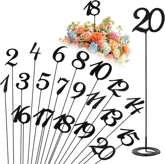 Novabright 20 Pcs Metal Table Numbers 1-20 Numbers for Wedding Reception, 10 Inch Stainless Steel Table Number Signs with Sturdy Holder Base for Banquet, Party, Restaurant & Event Decor(Black) by Unknown